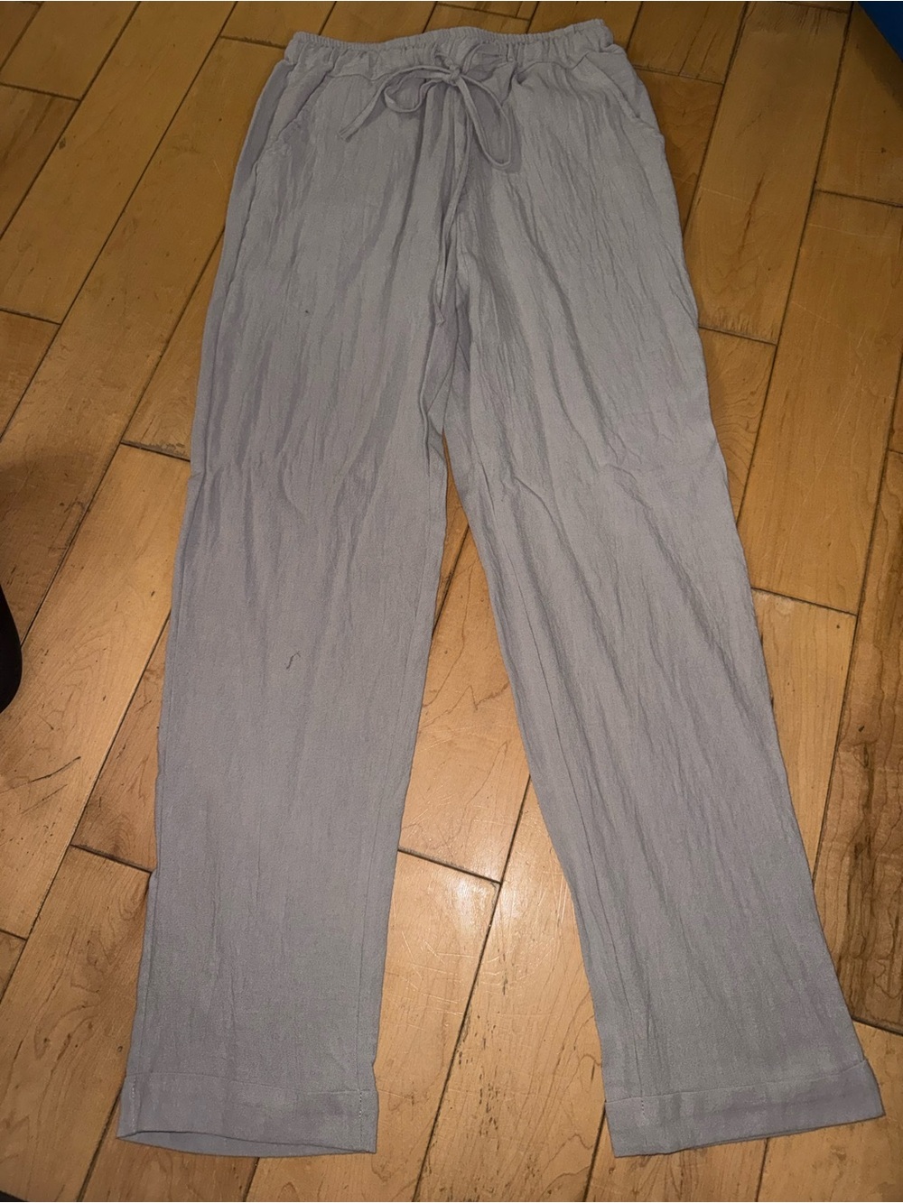 Light Gray women’s Drawstring Linen-Blend Pants